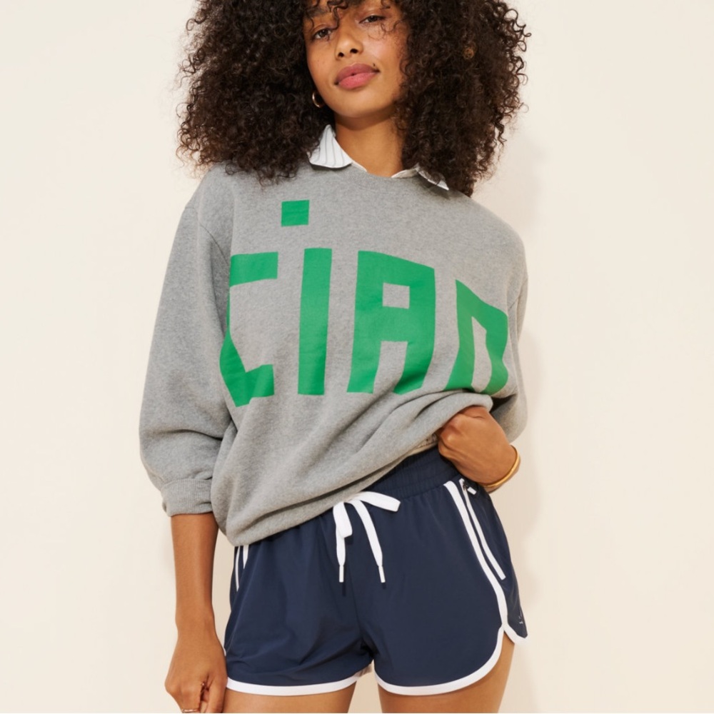 Gray Sweater with Green Logo - Women's Casual Pullover